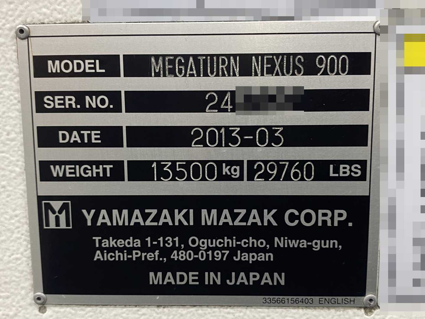 Mazak Megaturn Nexus 900 CNC Vertical Turning Center Mazatrol Matrix Nexus, 24,084 Hours, 2013, 36" Chuck, 39.37" Swing, 36.22" Turn Dia, 31.50" Turn Height, 12-Station Turret
