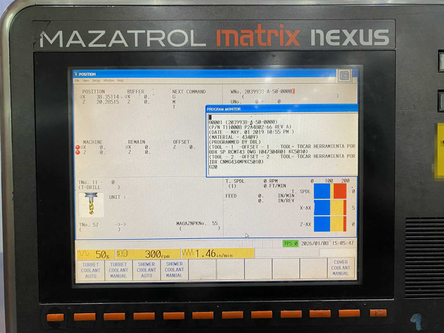 Mazak Megaturn Nexus 900 CNC Vertical Turning Center Mazatrol Matrix Nexus, 24,084 Hours, 2013, 36" Chuck, 39.37" Swing, 36.22" Turn Dia, 31.50" Turn Height, 12-Station Turret