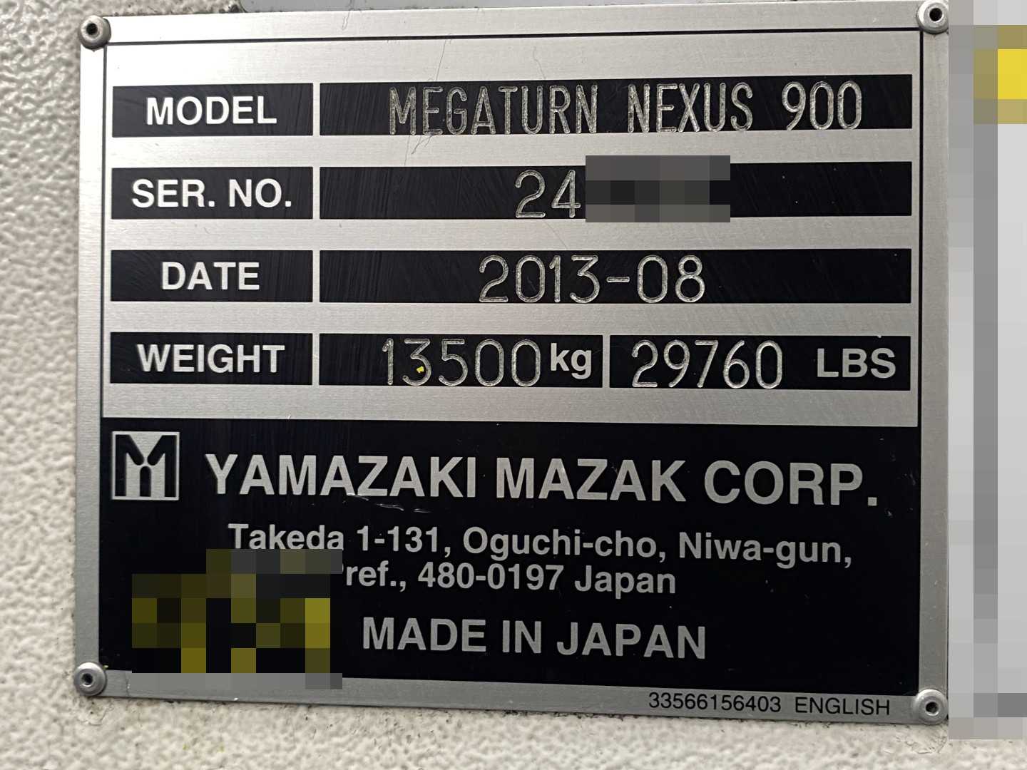 Mazak Megaturn Nexus 900 CNC Vertical Turning Center Mazatrol Matrix Nexus, 15,871 Hours, 2013, 36" Chuck, 39.37" Swing, 36.22" Turn Dia, 31.50" Turn Height, 12-Station Turret