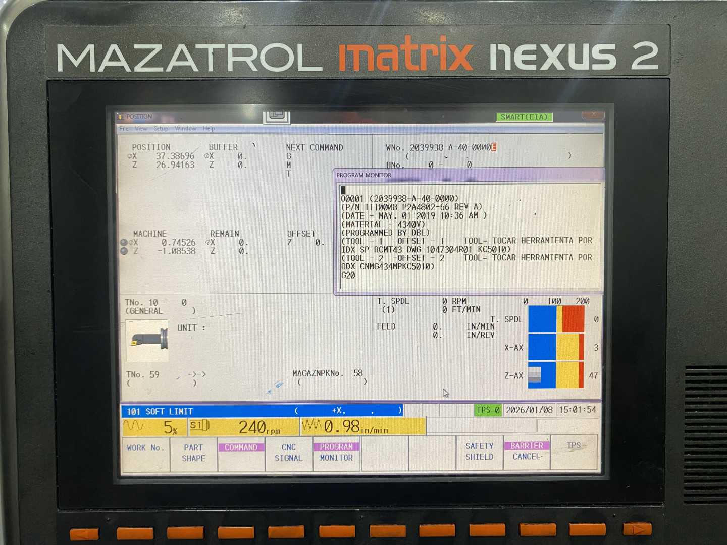 Mazak Megaturn Nexus 900 CNC Vertical Turning Center Mazatrol Matrix Nexus, 15,871 Hours, 2013, 36" Chuck, 39.37" Swing, 36.22" Turn Dia, 31.50" Turn Height, 12-Station Turret