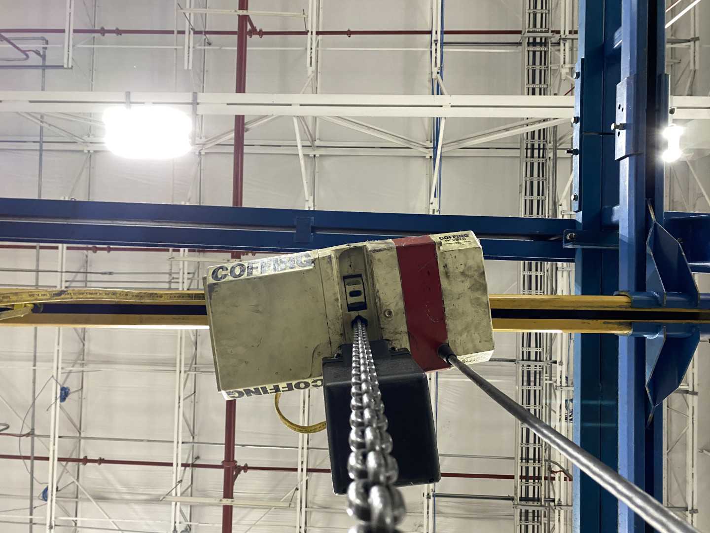 Gorbel Freestanding Workstation Bridge 2000 Lbs. Max Capacity 14' x 39' x 10' TS w/ Coffing 1Ton Hoist. 460V, 3-Phase, 1 HP