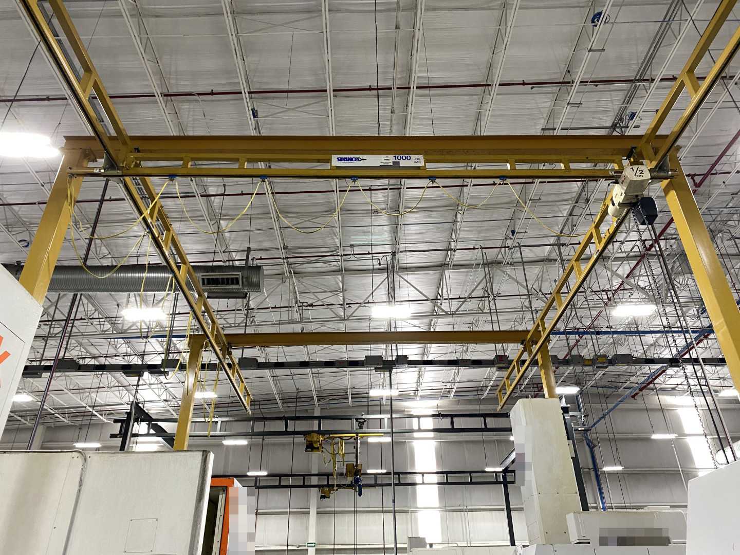 Spanco Freestanding Workstation Bridge 1000 Lbs. Max Capacity 20' x 36' x 17' TS w/ Coffing 1/2Ton Hoist. 460V, 3-Phase, 3/4 HP