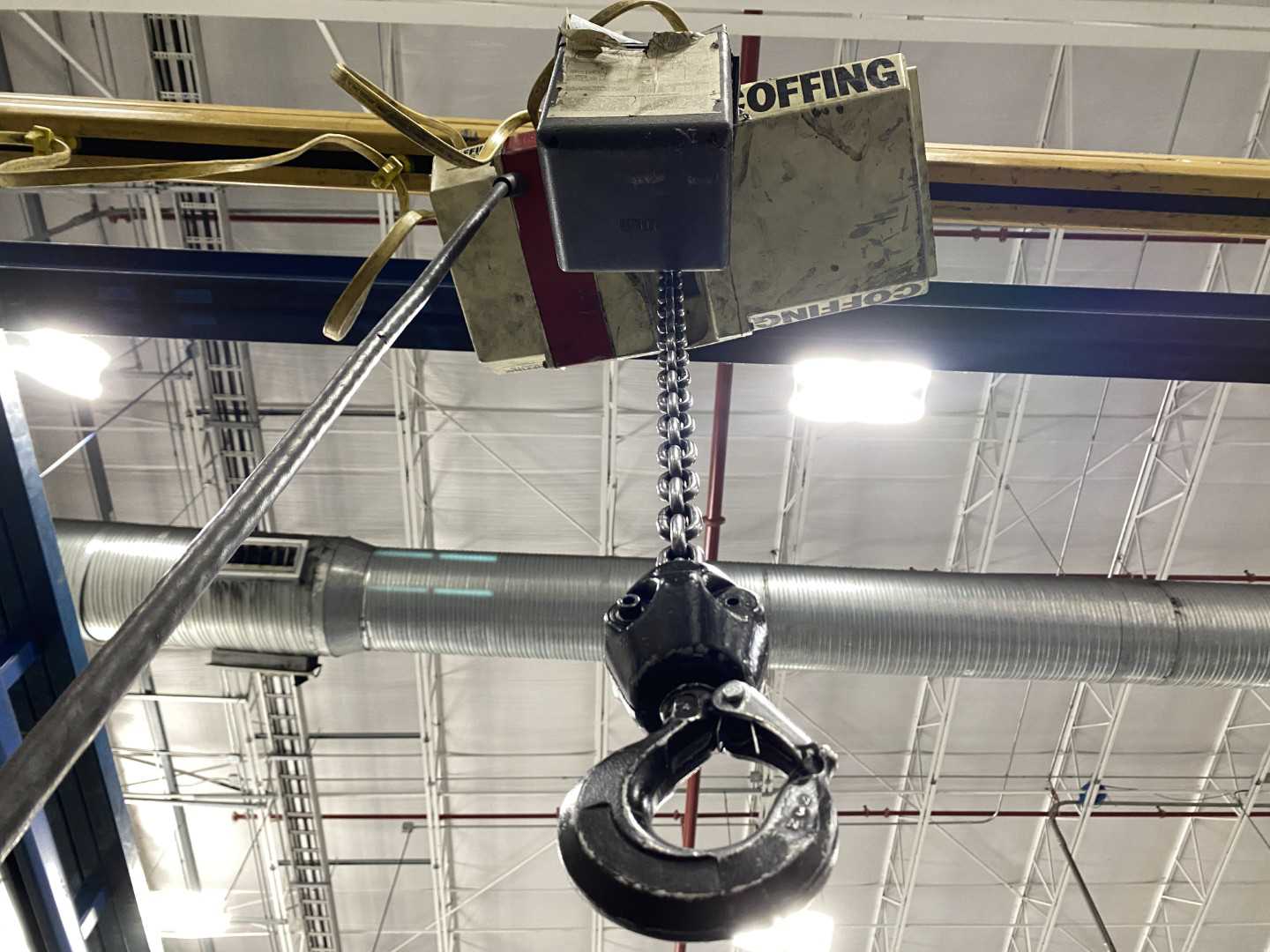 Gorbel Freestanding Workstation Bridge 2000 Lbs. Max Capacity 14' x 45' x 10' TS w/ Coffing EC20163LCX 1Ton Hoist. 460V, 3-Phase, 1 HP