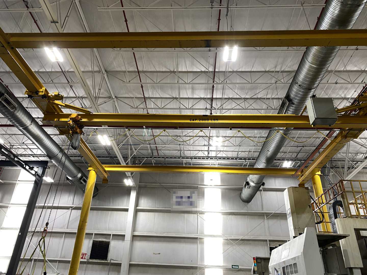 MBI Freestanding Workstation Bridge 2000 Lbs. Max Capacity 36' x 40' x 18' TS w/ CM Lodestar L 1Ton Hoists 460V, 3-Phase