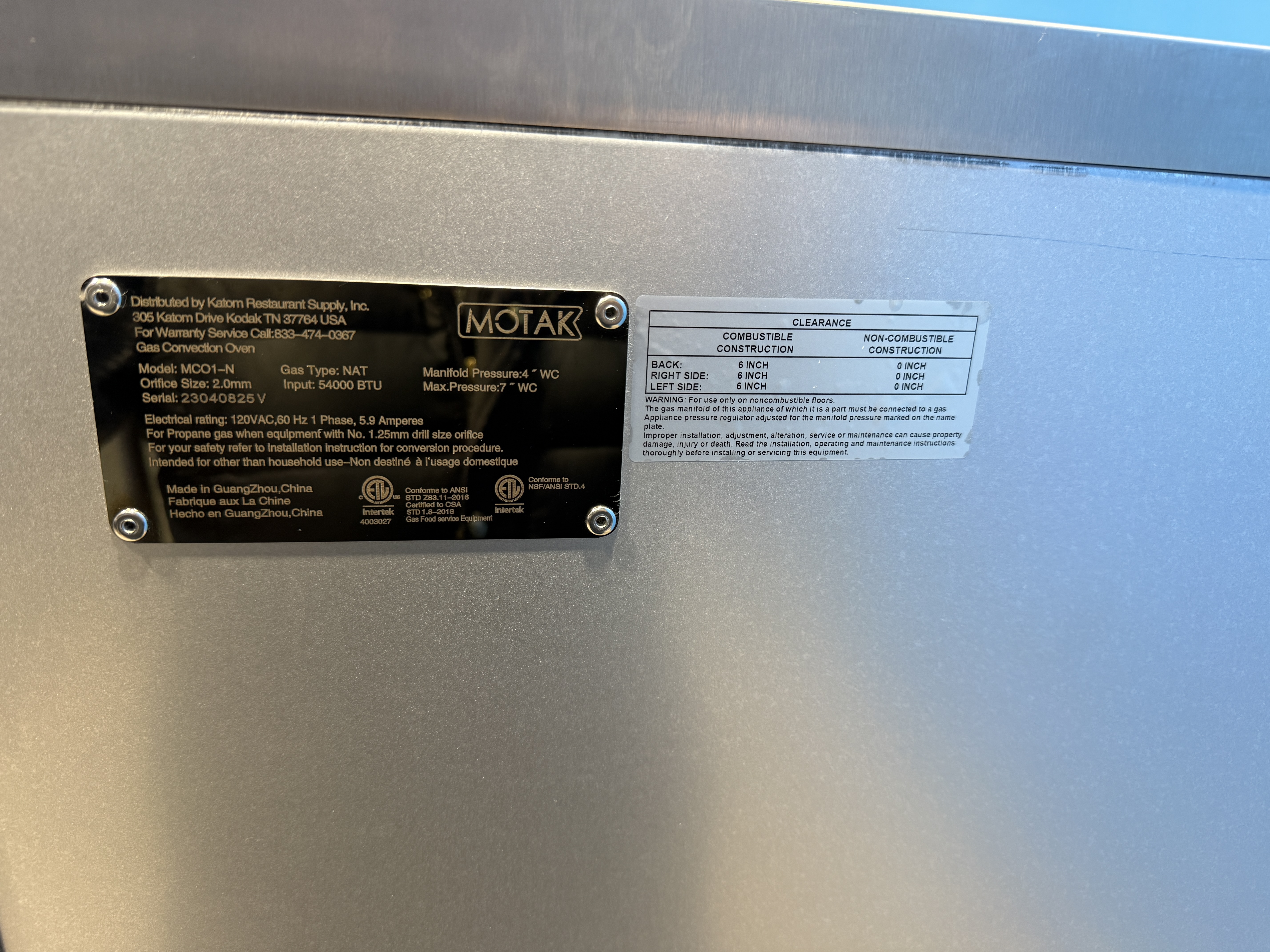 Katom Motak MC01-N NATURAL GAS Convection Oven