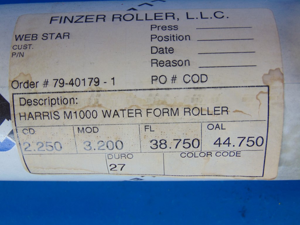 Finzer M1000 Water Form Roller 3.20 X 44.750 NOS Surplus
