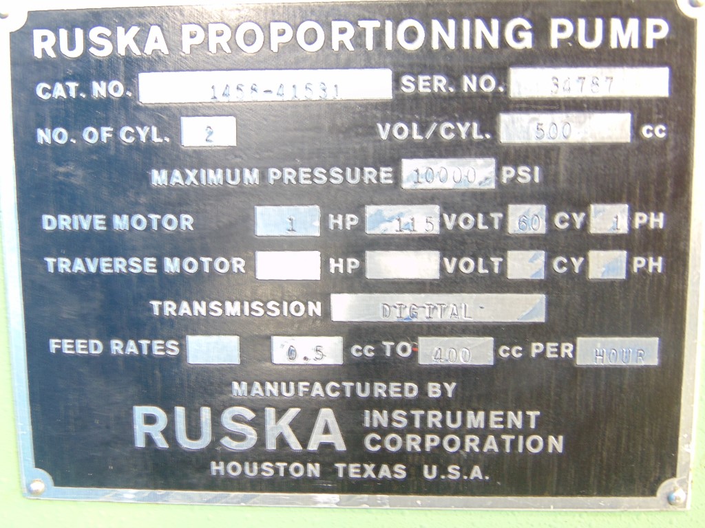 Ruska 1458 Proportioning Pump w/ positive displacement pump 2 cycle 10000 PSI