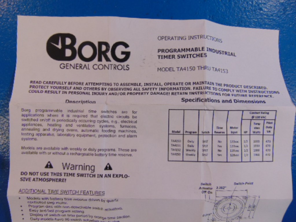 BORG 2A518 Programmable Industrial Timer Switch