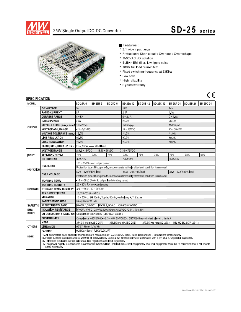 MEAN WELL SD-25B-12 DC 24V (19-36V) 1.6A DC-DC converter 