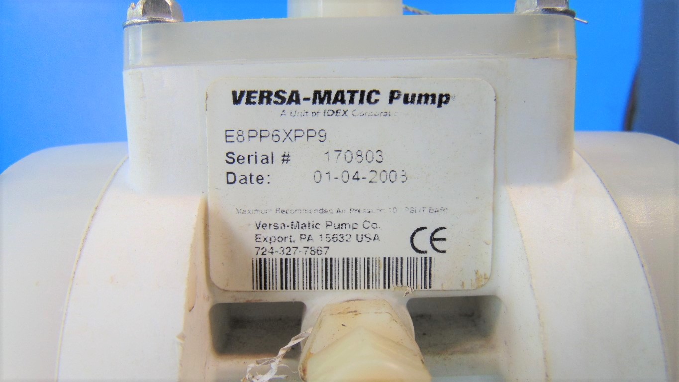 Versa-Matic E8PP6XPP9 Air Operated Double Diaphragm Pump 3/8" Inlet Port, 1/4" Outlet Port, 6.8 Max GPM, Polypropylene