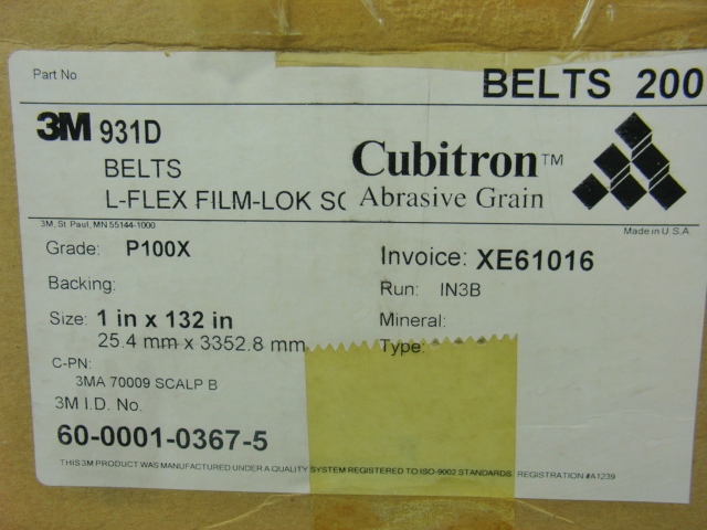 3M 931D Cubitron Belts P100X Sold in 1 stack of 25 belts