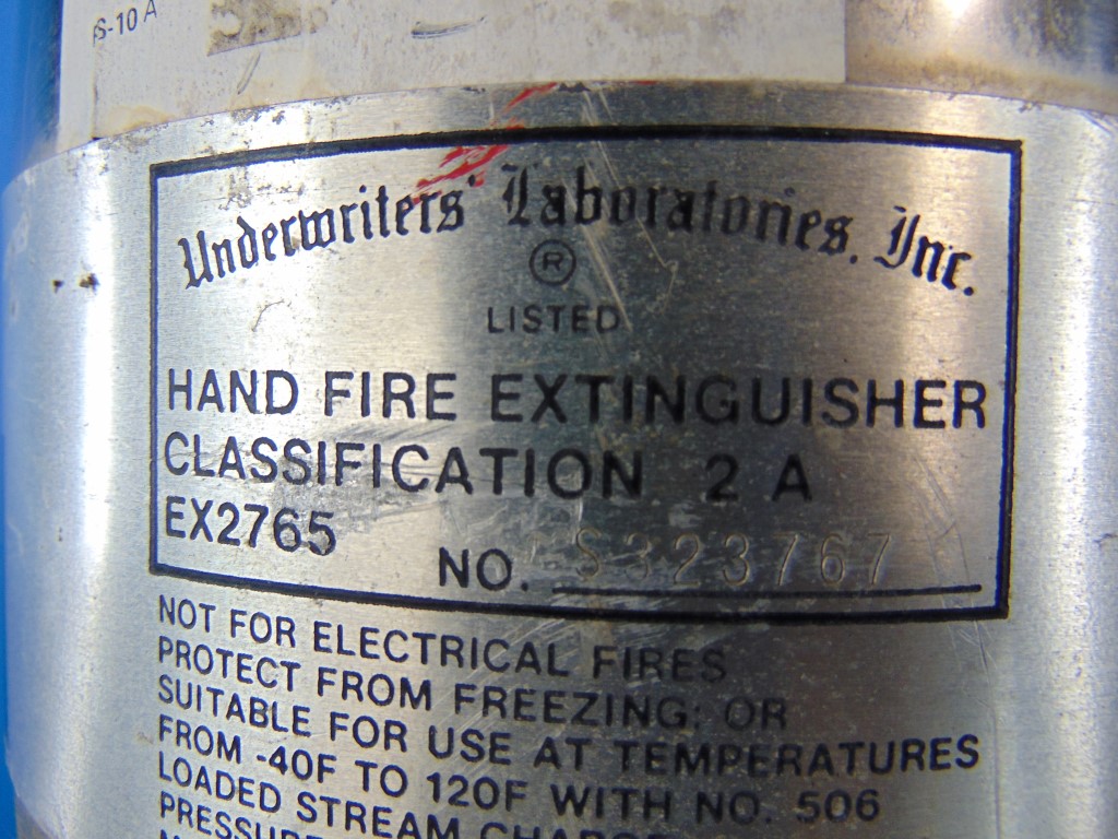 Underwriters Laboratories Model 240 Fire Extinguisher Water or Loaded Stream