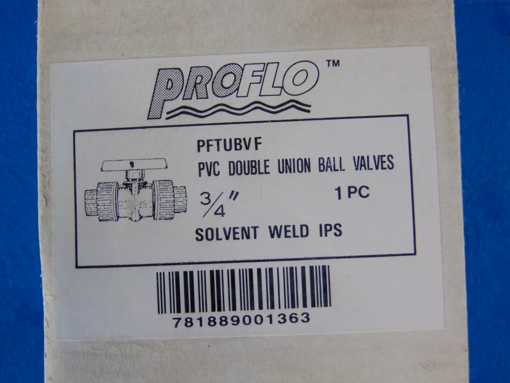 Proflo PFTUBVF PVC Double Union Ball Valve  3/4" 