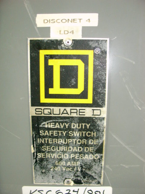 600 amp Square D FUSEABLE SAFETY SWITCH 240 VAC Type 1 Enclosure
