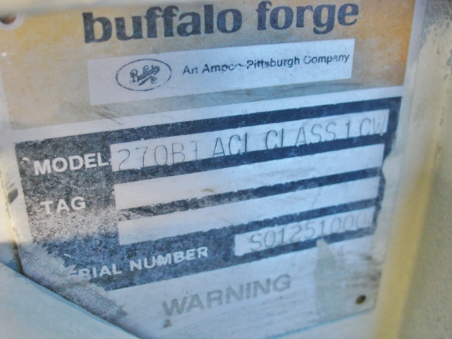  Buffalo Forge Centrifigal Blower 270BI ACL CLASS 1CW  HD  3/4hp 10.5"