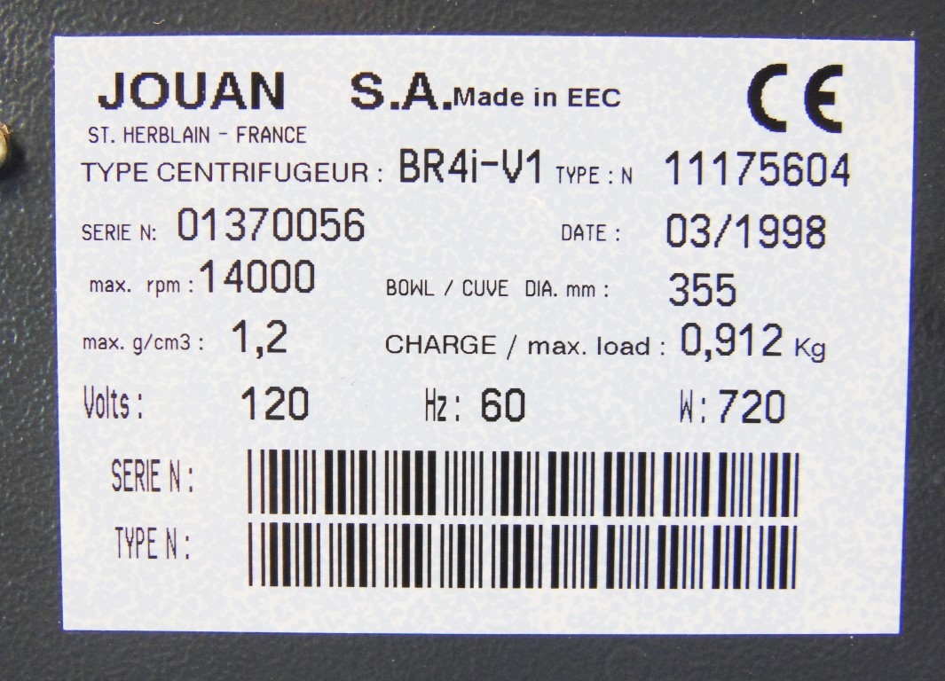 Jouan BR4i-V1 Refrigerated Mid Bench Centrifuge 14000rpm No Rotor