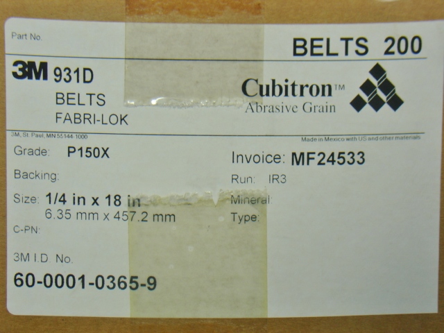 3M Cubitron 931D Belts FABRI-LOK P150X  1/4"x18" Box of 200