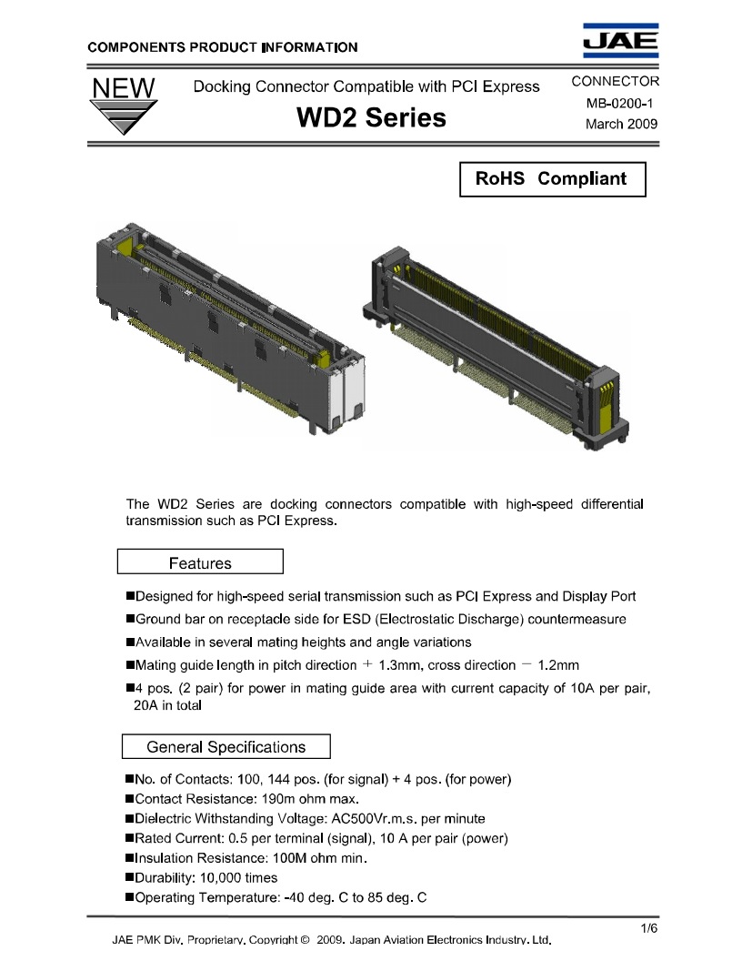 JAE WD2M144WB1 size A2 2:1 Docking Connector