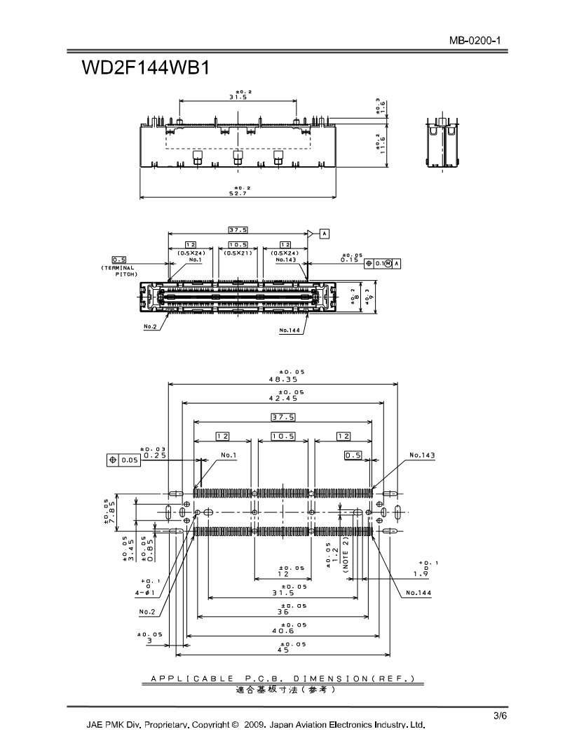 JAE WD2M144WB1 size A2 2:1 Docking Connector