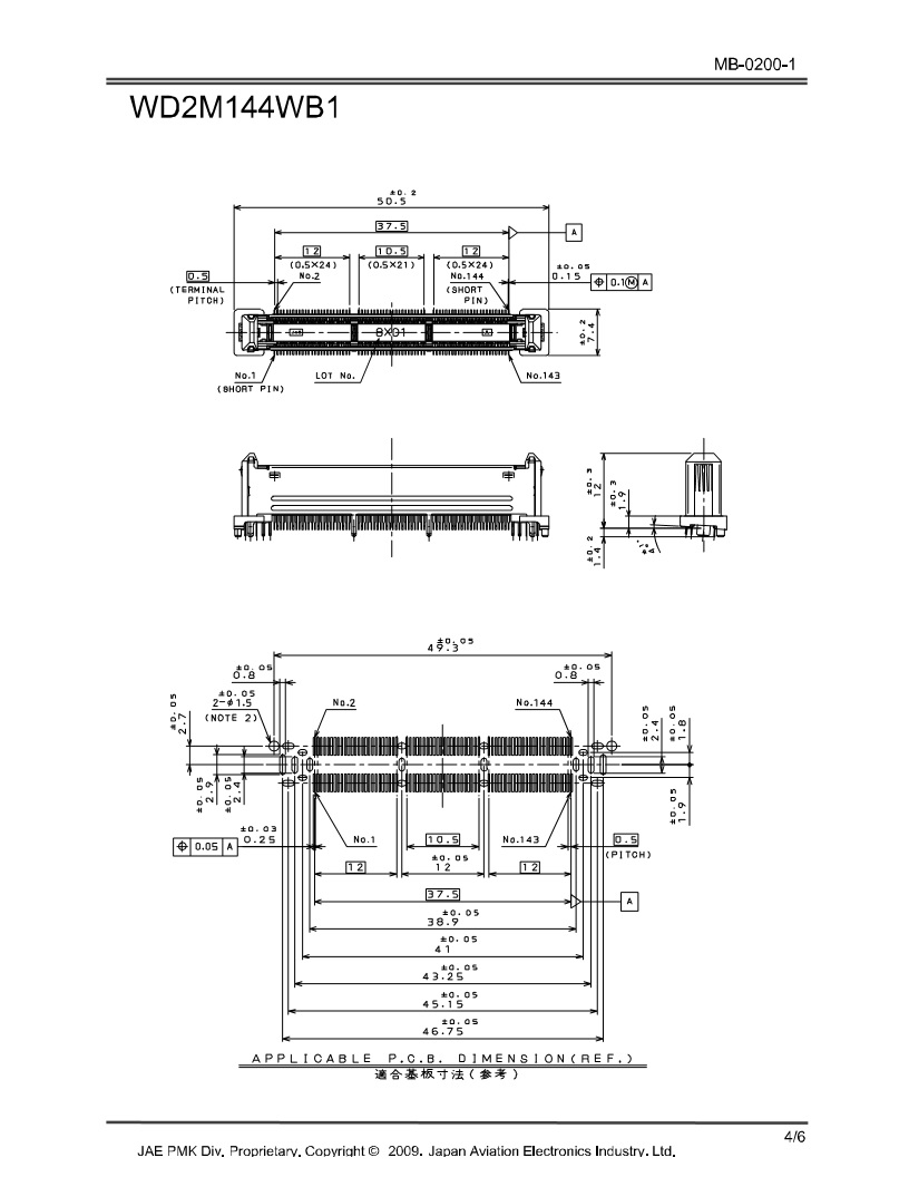 JAE WD2M144WB1 size A2 2:1 Docking Connector