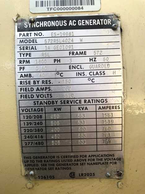 Kohler 500KW Diesel Generator 572RSL4024 / ES-19981 w/ Diesel storage tank 495 Hours