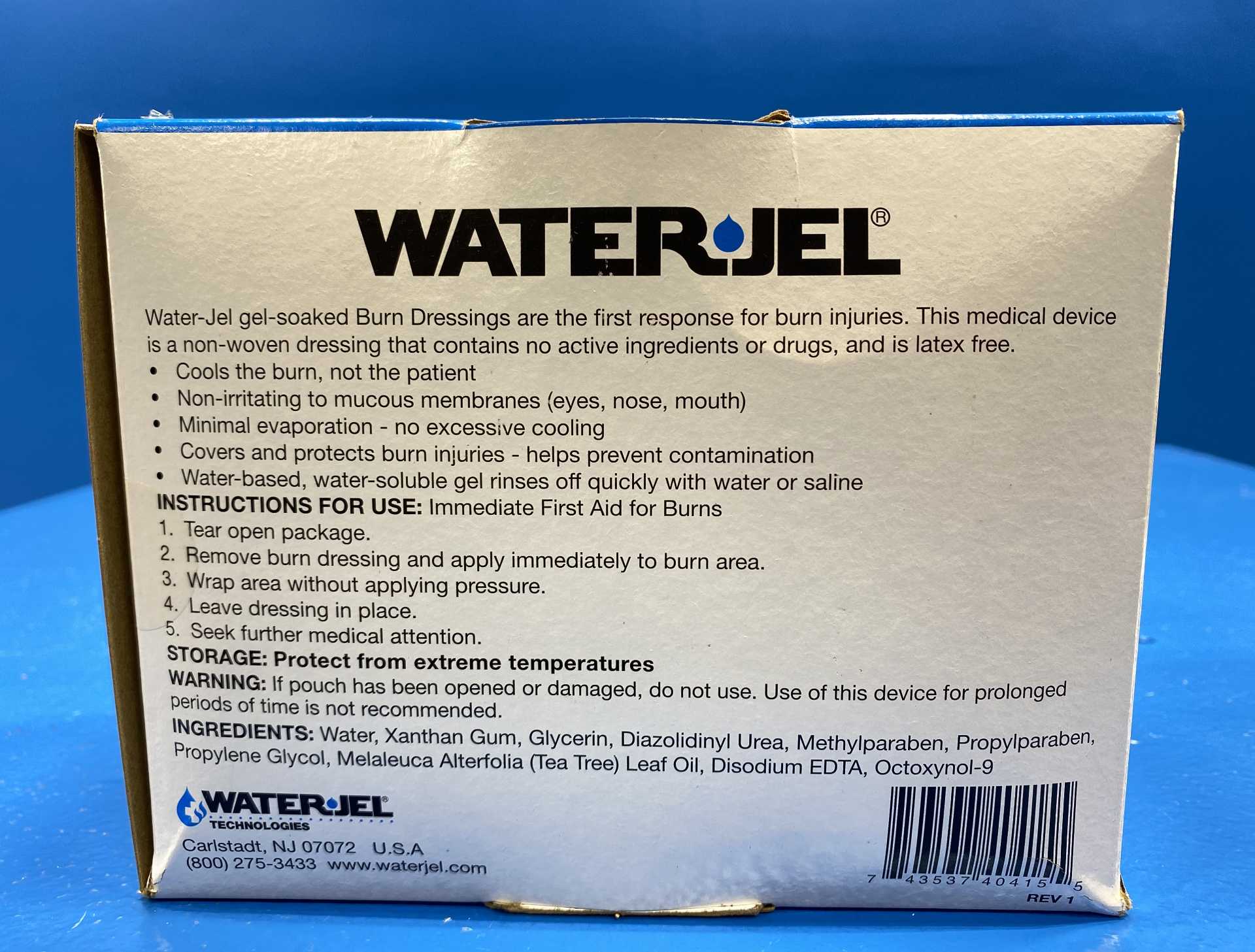 WaterJel 4"x4" Burn Dressing  Sterile Gel-Soaked Item #0404