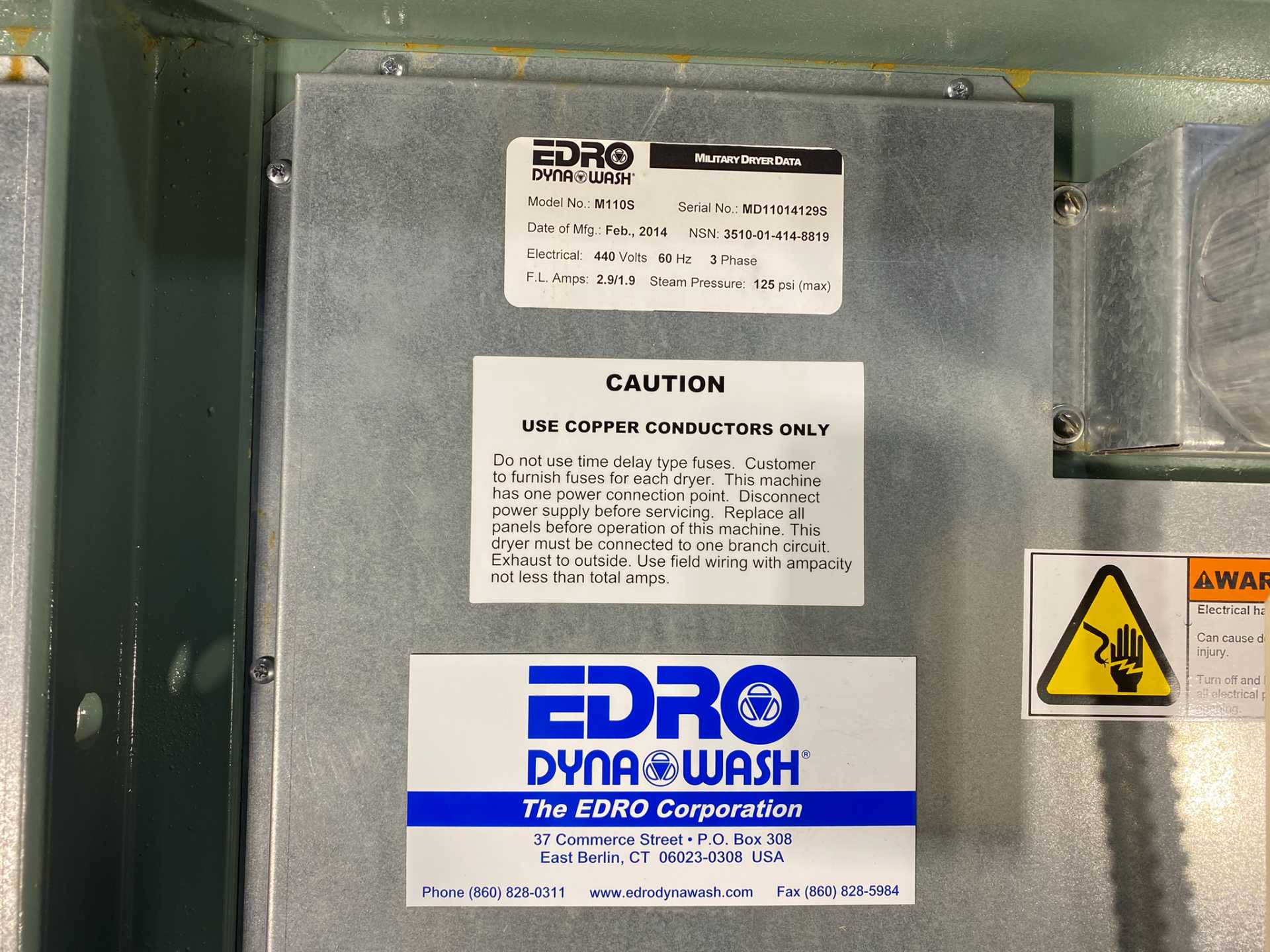 2014 Edro Dyna M110S Steam Dryer - 110 lb Capacity, 3-Phase 440V - Industrial Laundry Dryer with Manual