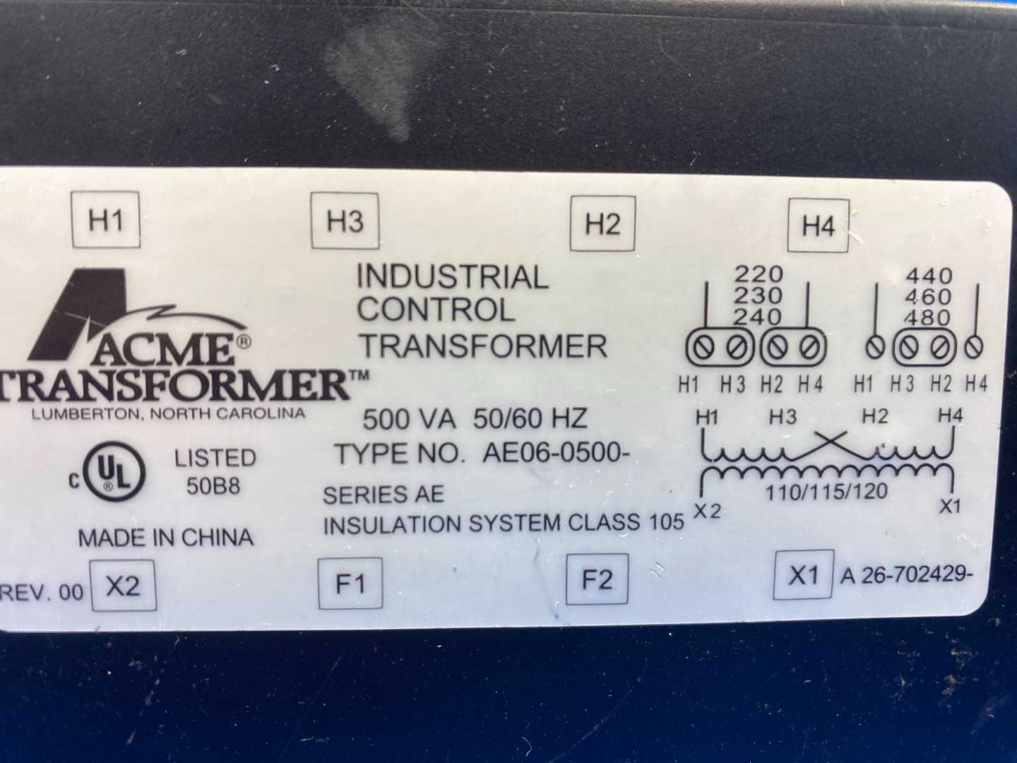 Acme  AE06–0500 Transformer Industrial Control Transformer 