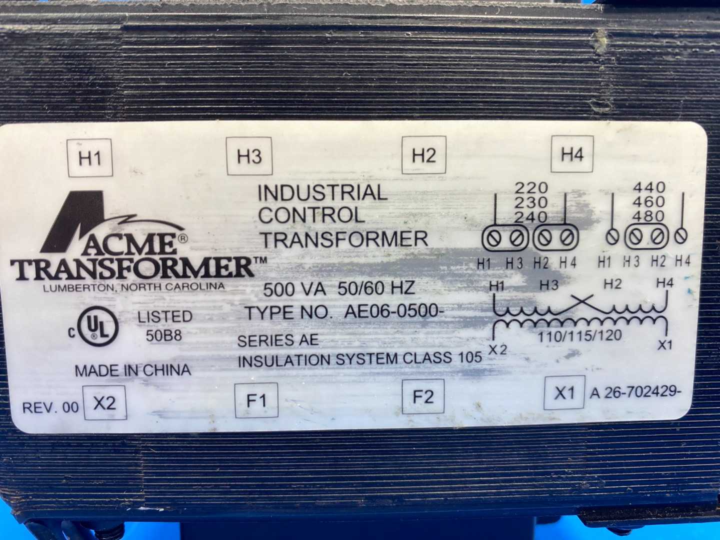 Acme  AE06–0500 Transformer Industrial Control Transformer 