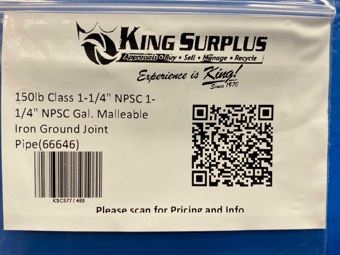 150lb Class 1-1/4" NPSC 1-1/4" NPSC Gal. Malleable Iron Ground Joint Pipe(66646)