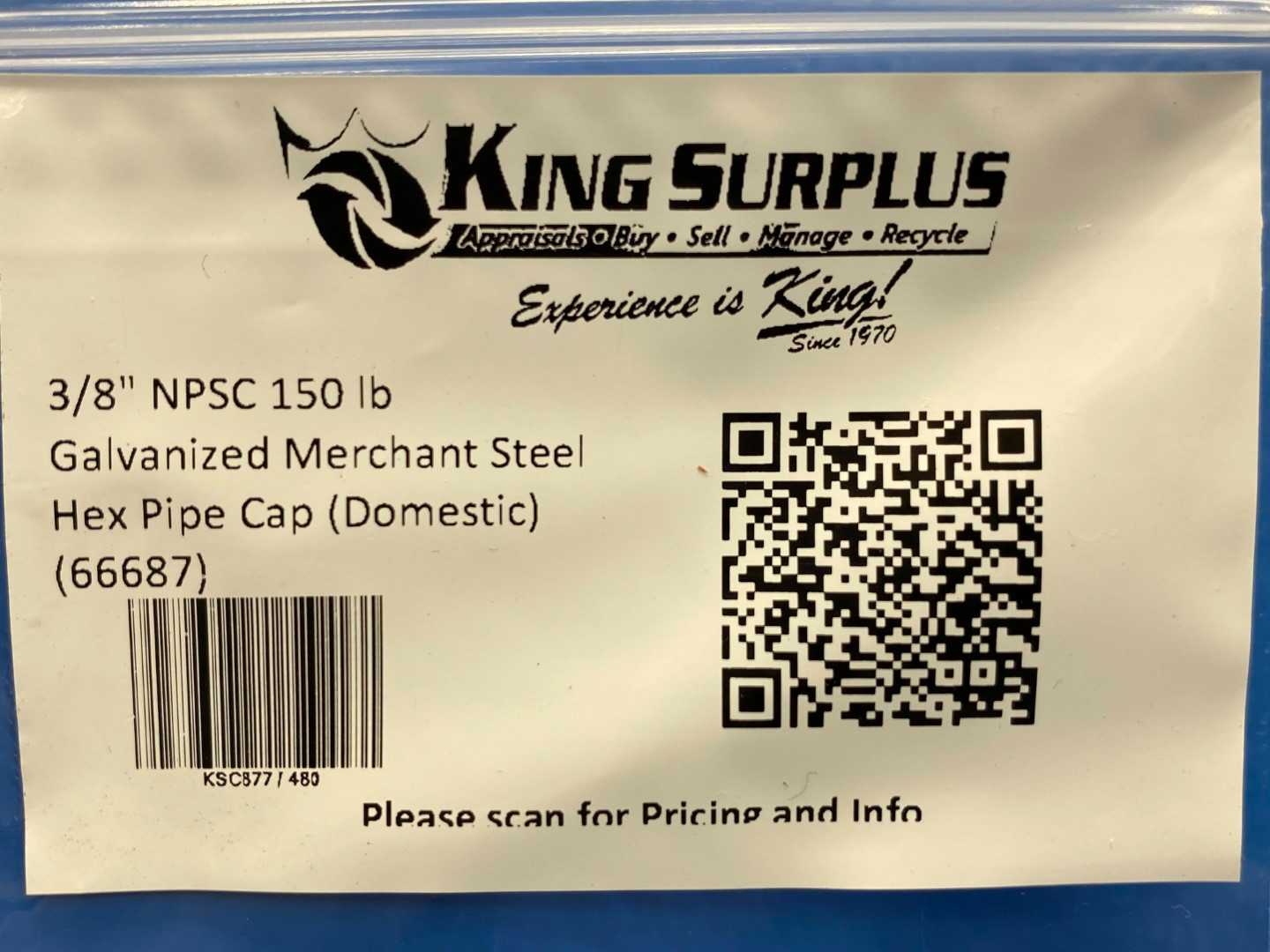 3/8" NPSC 150 lb Galvanized Merchant Steel Hex Pipe Cap (Domestic) (66687)