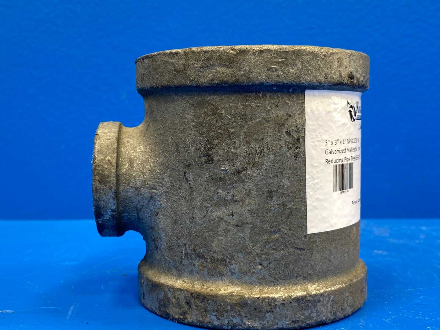 3" x 3" x 1" NPSC 150 lb Galvanized Malleable Iron Reducing Pipe Tee (66925)