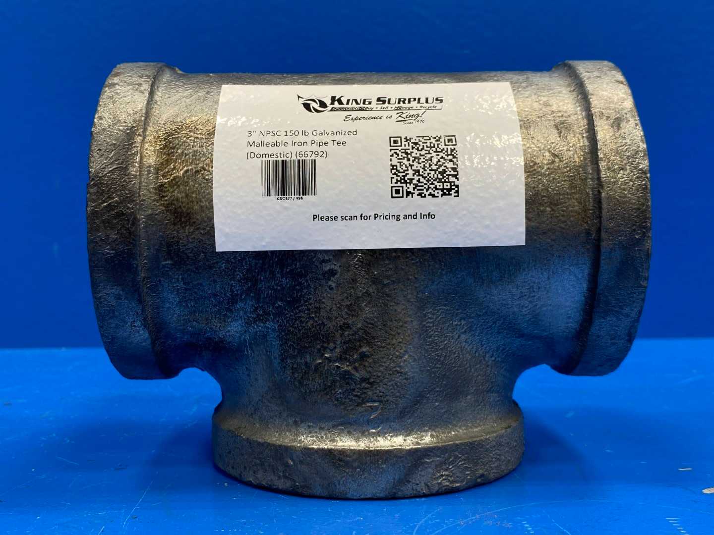 3" NPSC 150 lb Galvanized Malleable Iron Pipe Tee (Domestic) (66792)