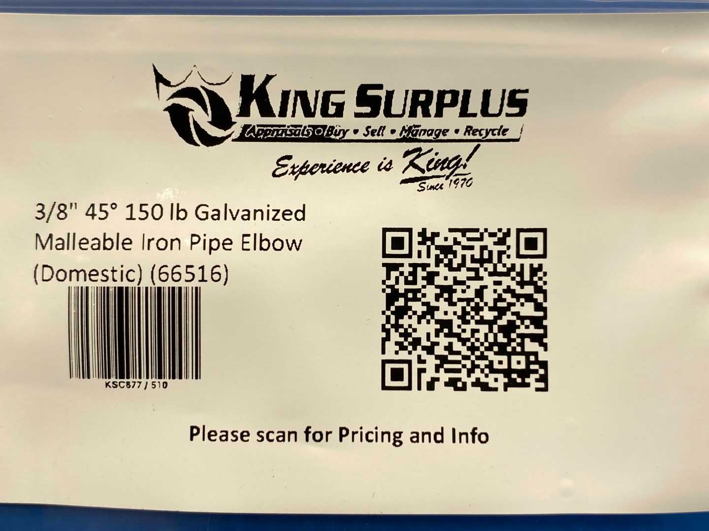 3/8" 45&#176;  150 lb Galvanized Malleable Iron Pipe Elbow (Domestic) (66516)