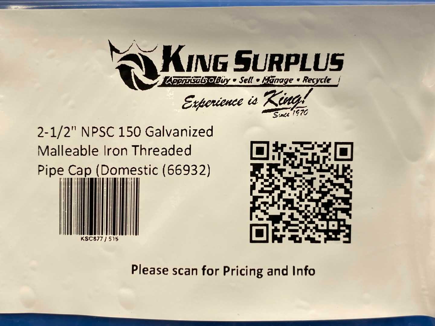 2-1/2" NPSC 150  Galvanized Malleable Iron Threaded Pipe Cap (Domestic (66932)