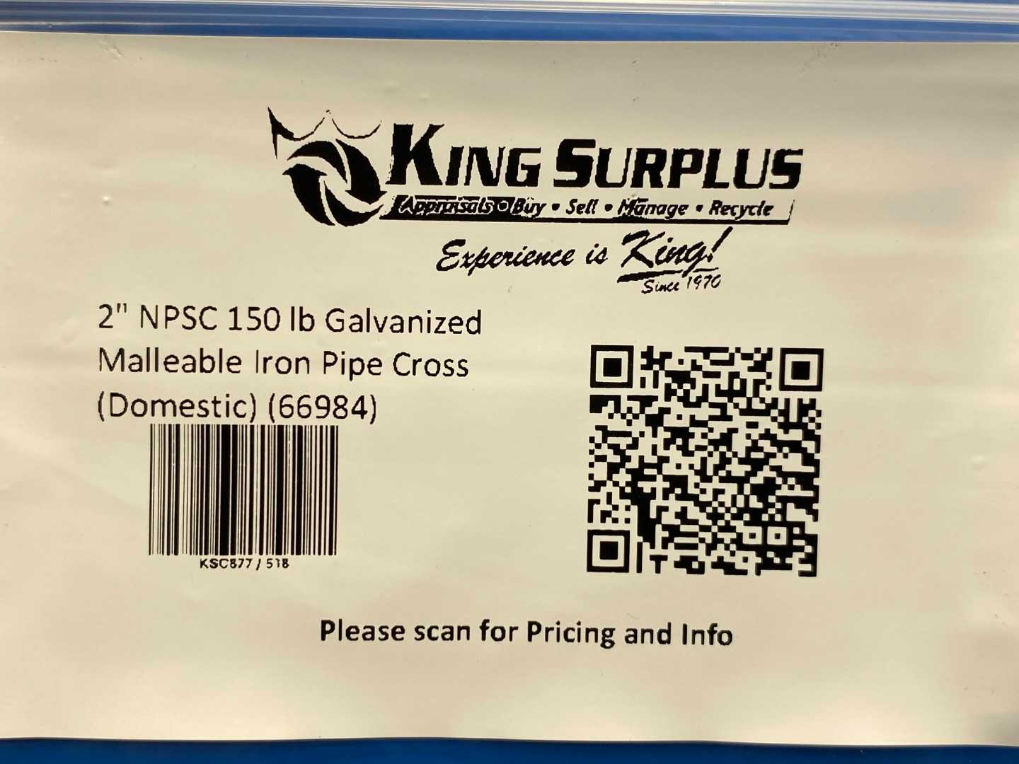 2" NPSC 150 lb Galvanized Malleable Iron Pipe Cross (Domestic) (66984)