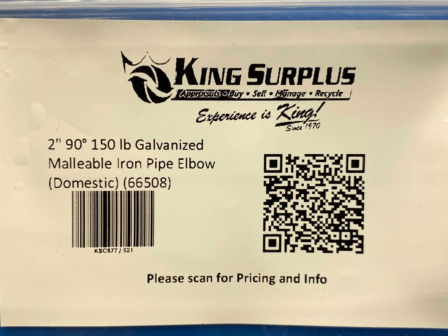 2" 90° 150 lb Galvanized Malleable Iron Pipe Elbow (Domestic)  (66508)