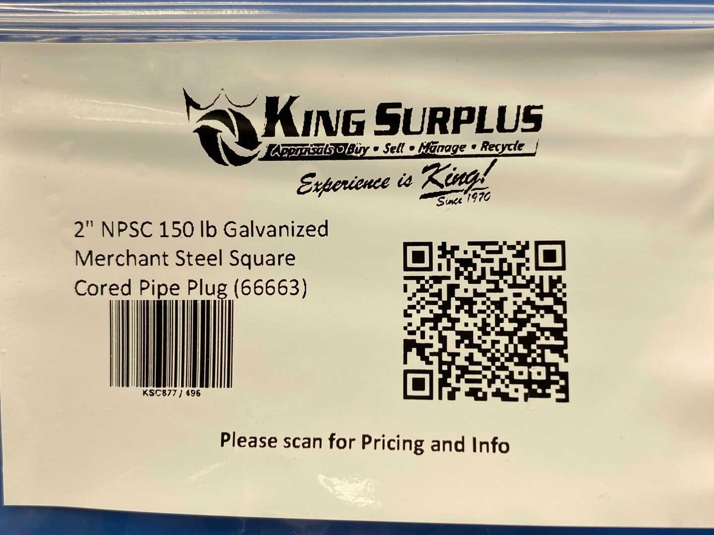 2" NPSC 150 lb Galvanized Merchant Steel Square Cored Pipe Plug (66663)