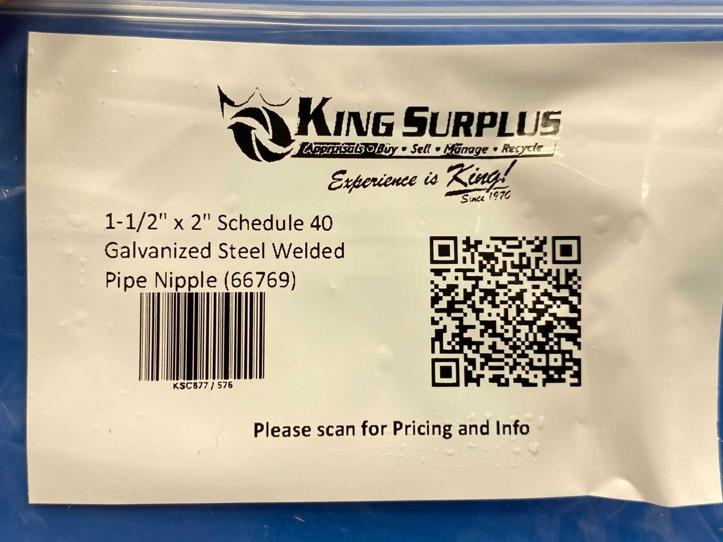 1-1/2" x 2" Schedule 40 Galvanized Steel Welded Pipe Nipple (66769)