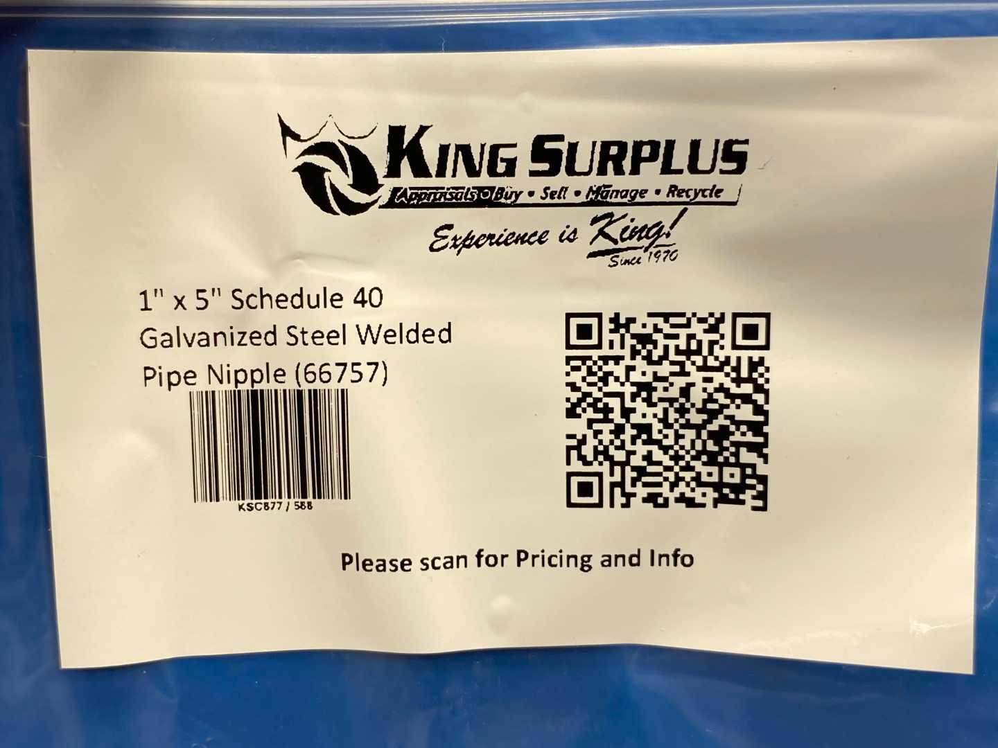 1" x 5" Schedule 40 Galvanized Steel Welded Pipe Nipple (66757)