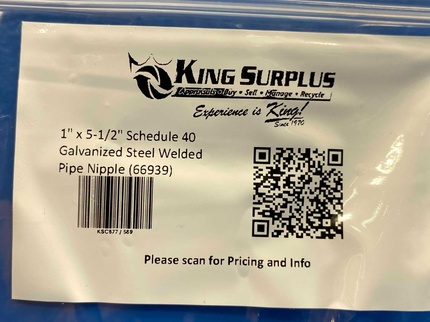 1" x 5-1/2" Schedule 40 Galvanized Steel Welded Pipe Nipple (66939)