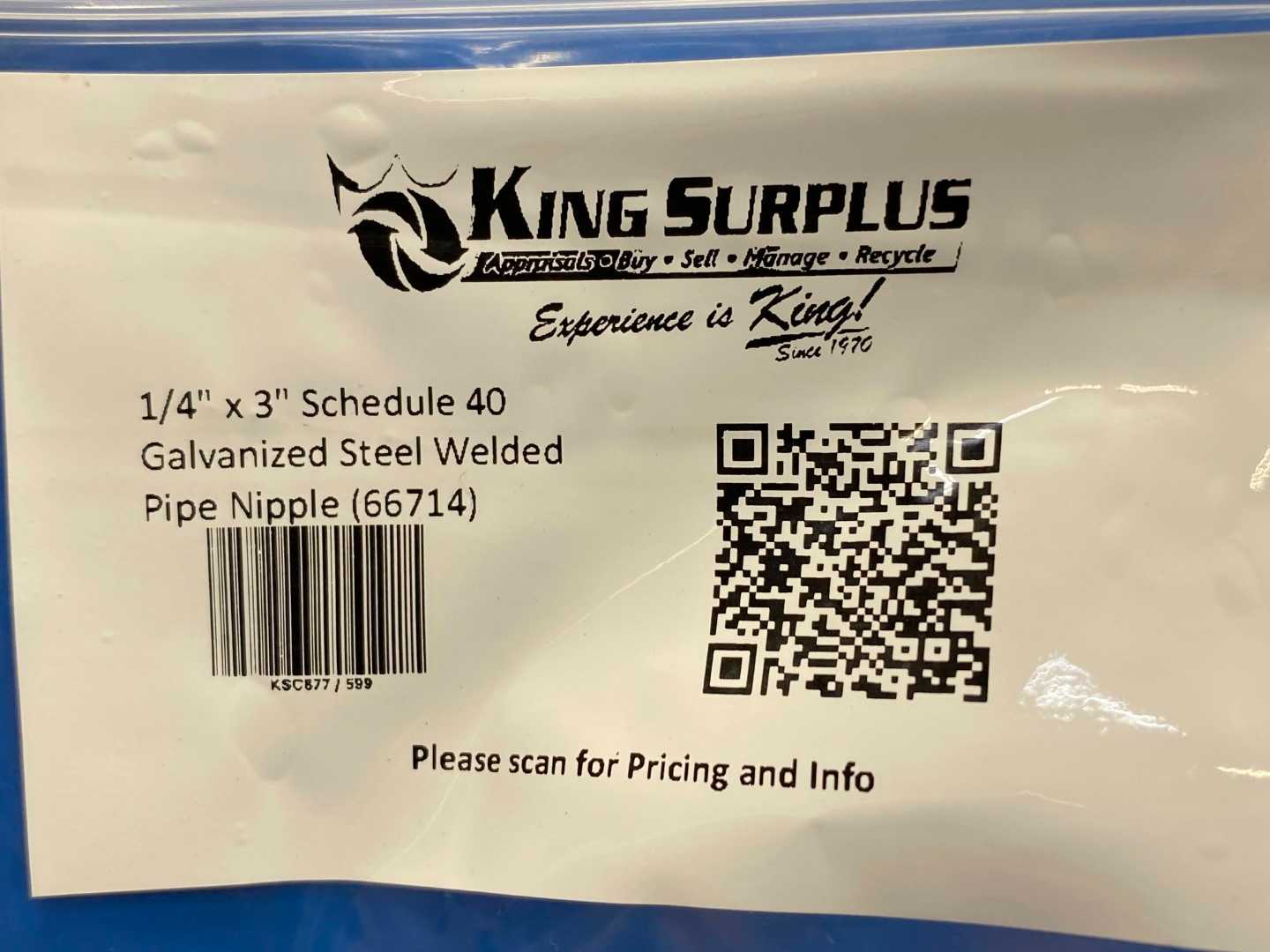 1/4" x 3" Schedule 40 Galvanized Steel Welded Pipe Nipple (66714)