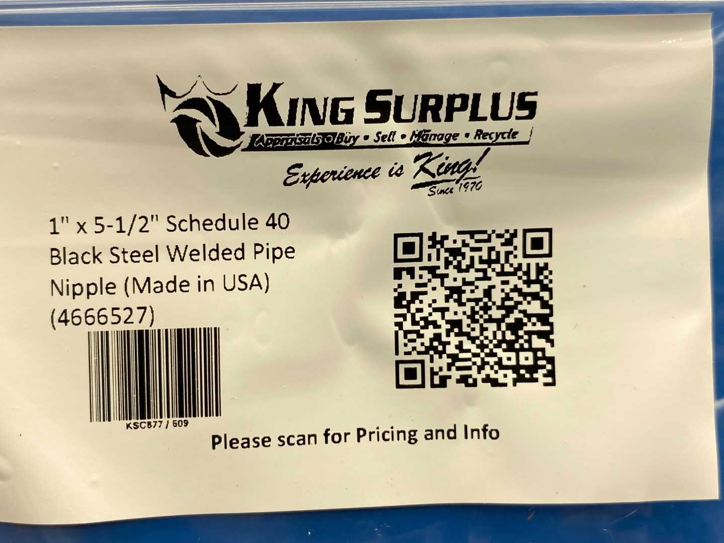 1" x 5-1/2" Schedule 40 Black Steel Welded Pipe Nipple (Made in USA) (4666527)