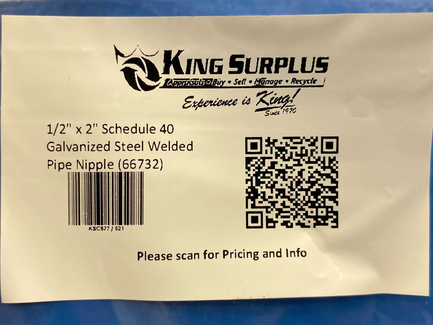 1/2" x 2" Schedule 40 Galvanized Steel Welded Pipe Nipple (66732)