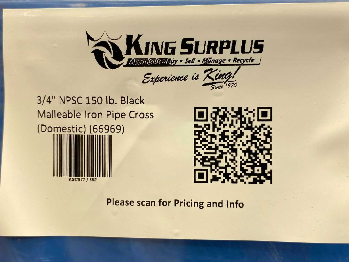 3/4" NPSC 150 lb. Black Malleable Iron Pipe Cross (Domestic) (66969)	