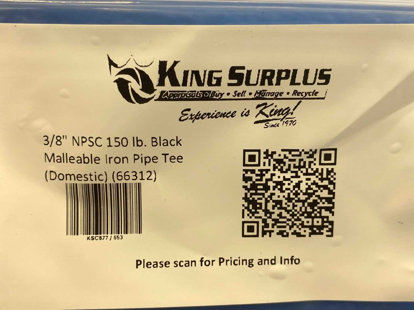3/8" NPSC 150 lb. Black Malleable Iron Pipe Tee (Domestic) (66312)