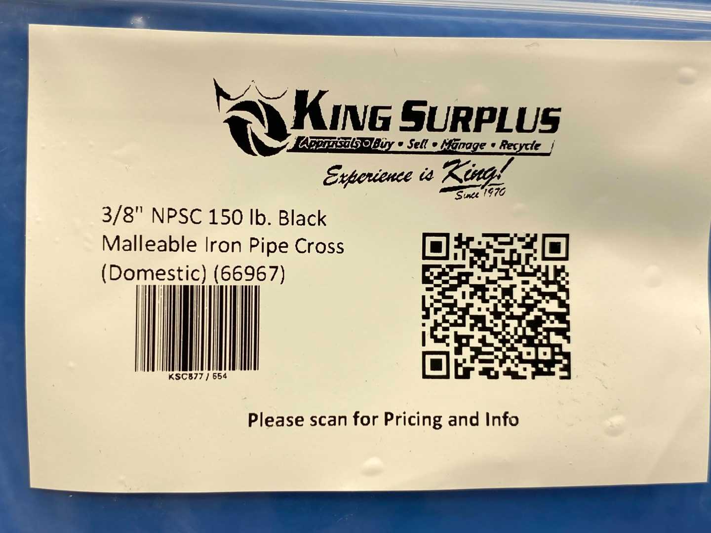 3/8" NPSC 150 lb. Black Malleable Iron Pipe Cross (Domestic) (66967)