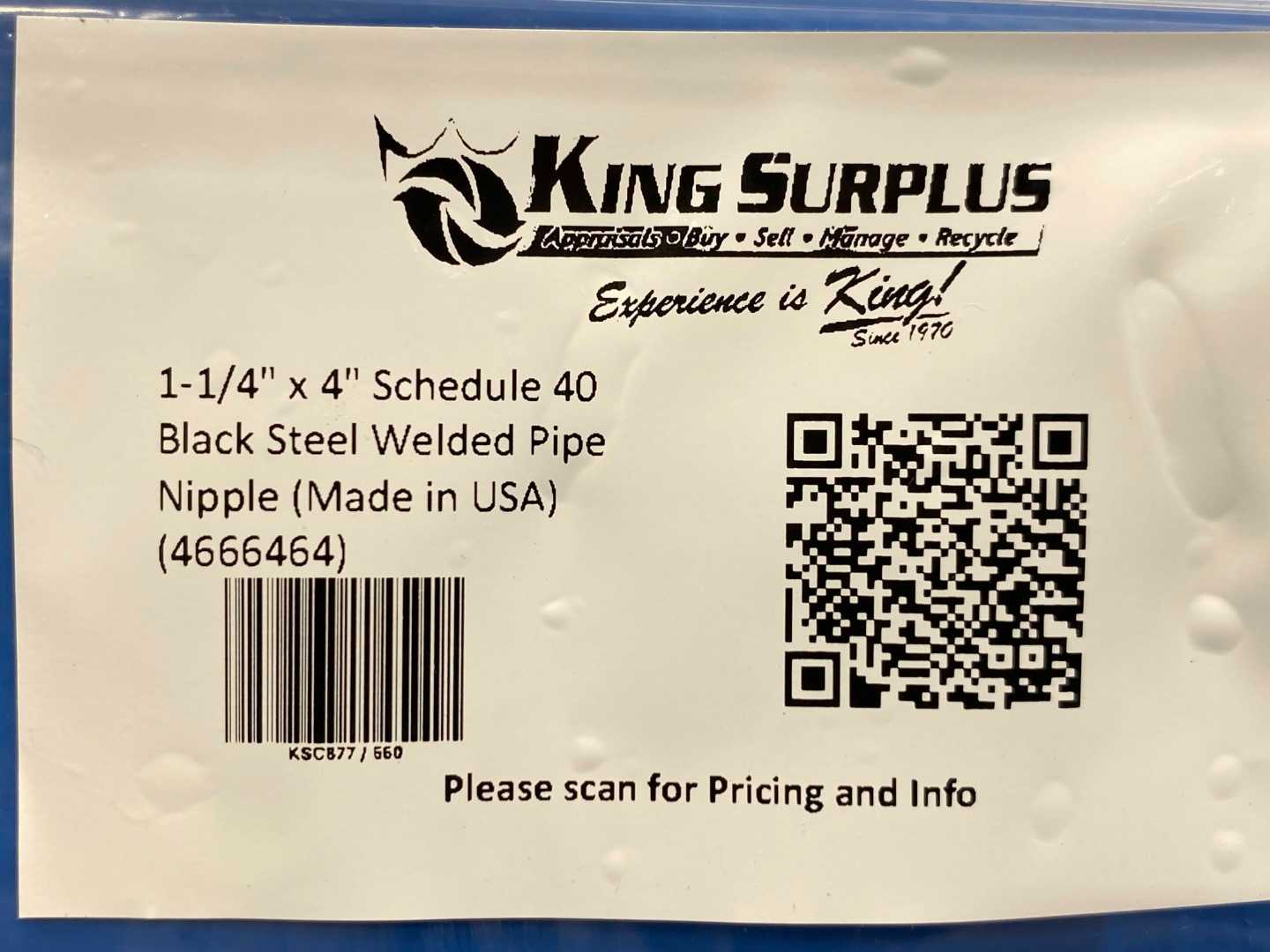1-1/4" x 4" Schedule 40 Black Steel Welded Pipe Nipple (Made in USA) (4666464)