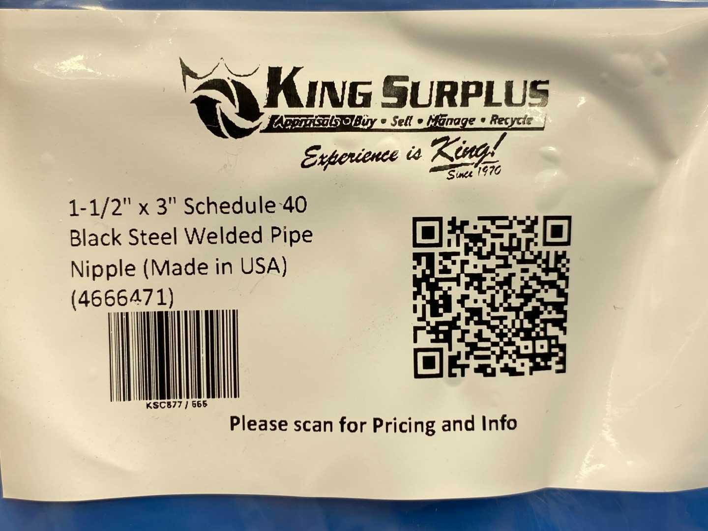 1-1/2" x 3" Schedule 40 Black Steel Welded Pipe Nipple (Made in USA) (4666471)