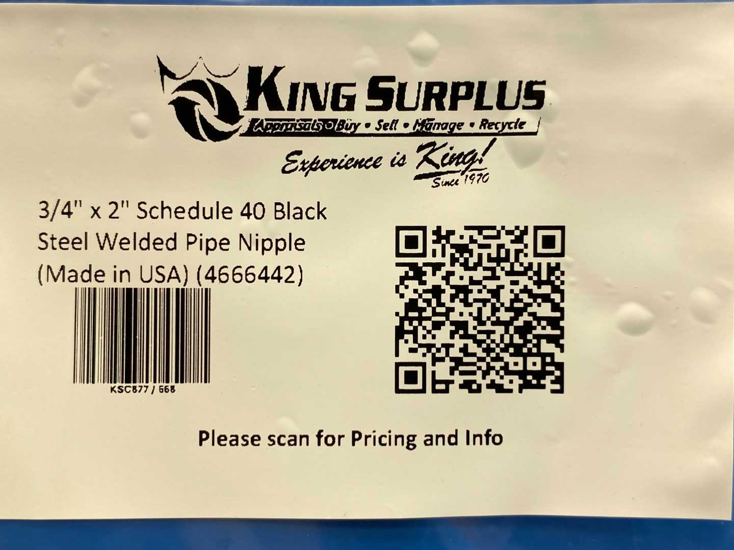 3/4" x 2" Schedule 40 Black Steel Welded Pipe Nipple (Made in USA) (4666442)